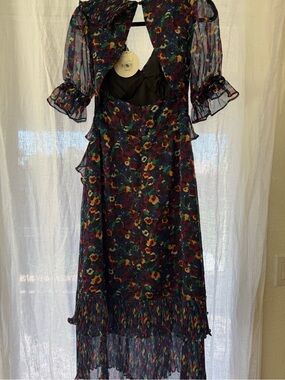 Sheer Floral Midi Dress in Navy Multi